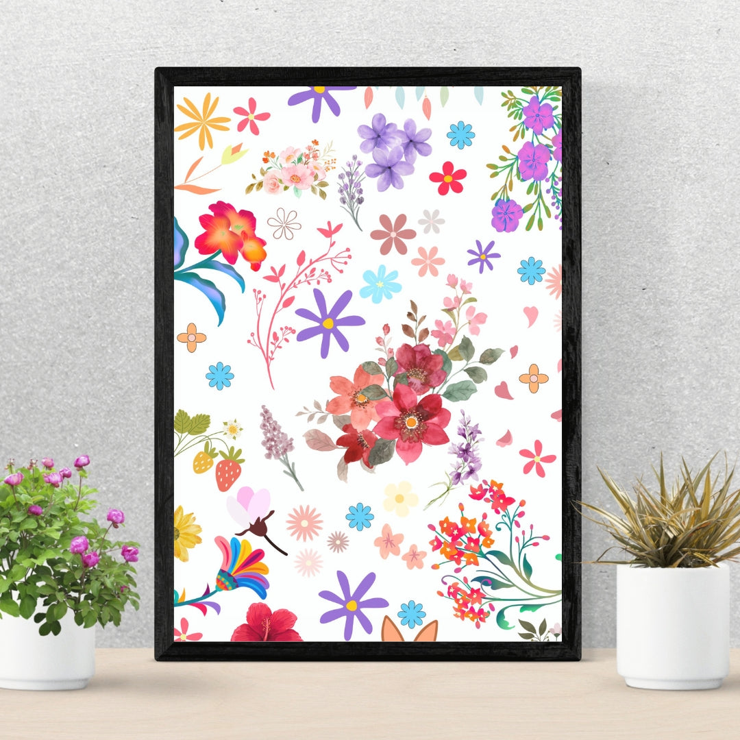 Vibrant Blooms: Colorful Floral Pattern Picture Frame - A Burst of Nature's Beauty for Your Memories