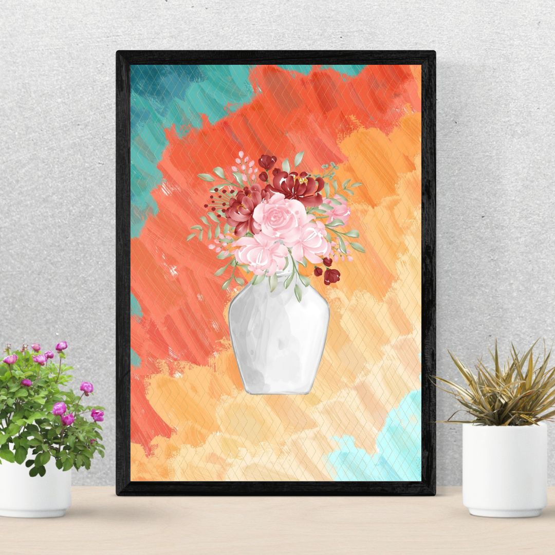 Canvas Colorful Flower Pot Wall Art: Vibrant Floral Decor Piece